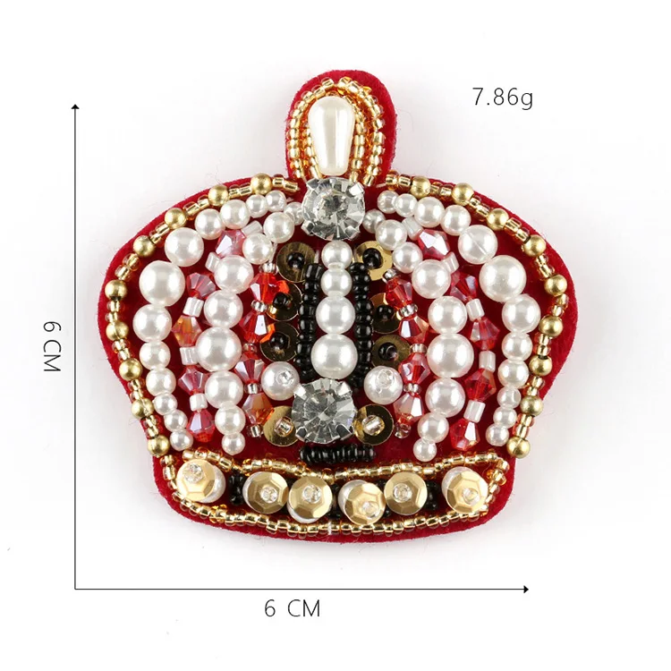 Heat Press Custom Crown Beads Embroidery Patch Iron On For Clothing Patch