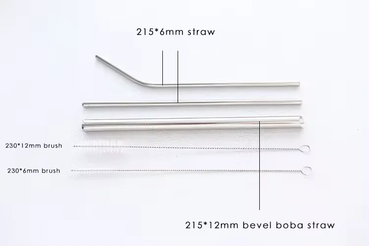 High quality cheap straws!!! 215*12mm Eco Friendly Reusable Straws SS18/8 Stainless Steel Trends Beveled 304 Metal Boba Straw