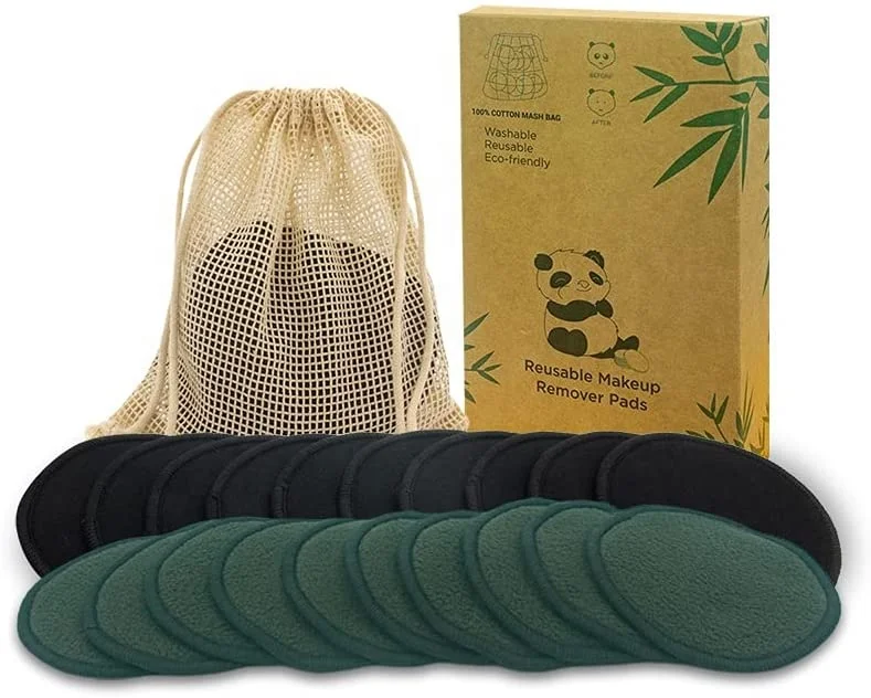 Pack Set Of 12 14 16 18 Pieces Makeup Cosmetic Cotton Reusable Pad Round Make-Up Washable Bamboo Makeup Remover Pads With Bag