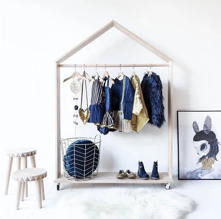 Children wood coat rack Clothing store window display stand Solid wood