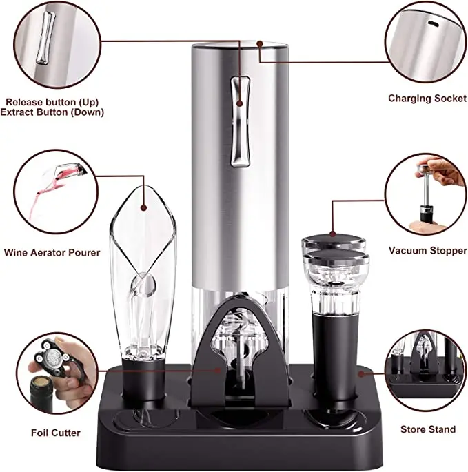 Electric Wine Opener Set with Stand, Rechargeable Cordless Bottle Openers