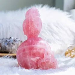 Wholesale Natural Polished Hand Carved Rose Quartz With Owl Crystal Skulls Folk Crafts Healing Stone For Home Decoration