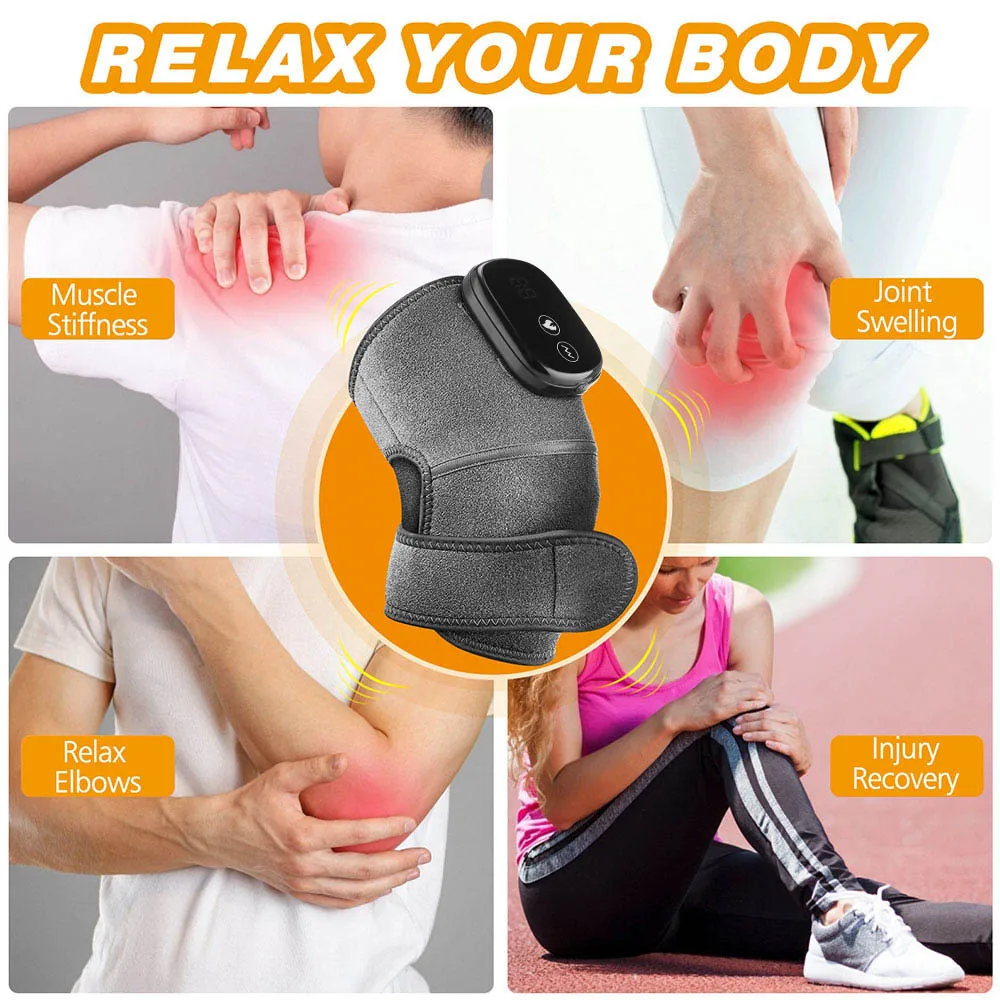 Electric Heated Knee Massager Shoulder Brace 3-In-1 Heated Knee Elbow Shoulder Brace Wrap Vibration Knee Heating Pad