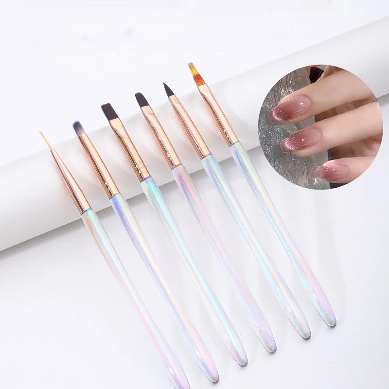 2024 NEW arrive nail brush set  6 pcs transparent acrylic Handle nylon hair nail brush for Nail Art Painting Brush set