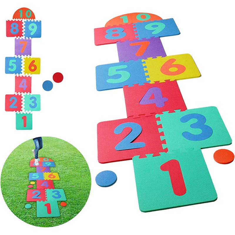 Giant Hopscotch Mat Game EVA Foam Interlocking Activity jigsaws Indoor Outdoor Family Game Toys for Kids Non-Slip Letter Carpet