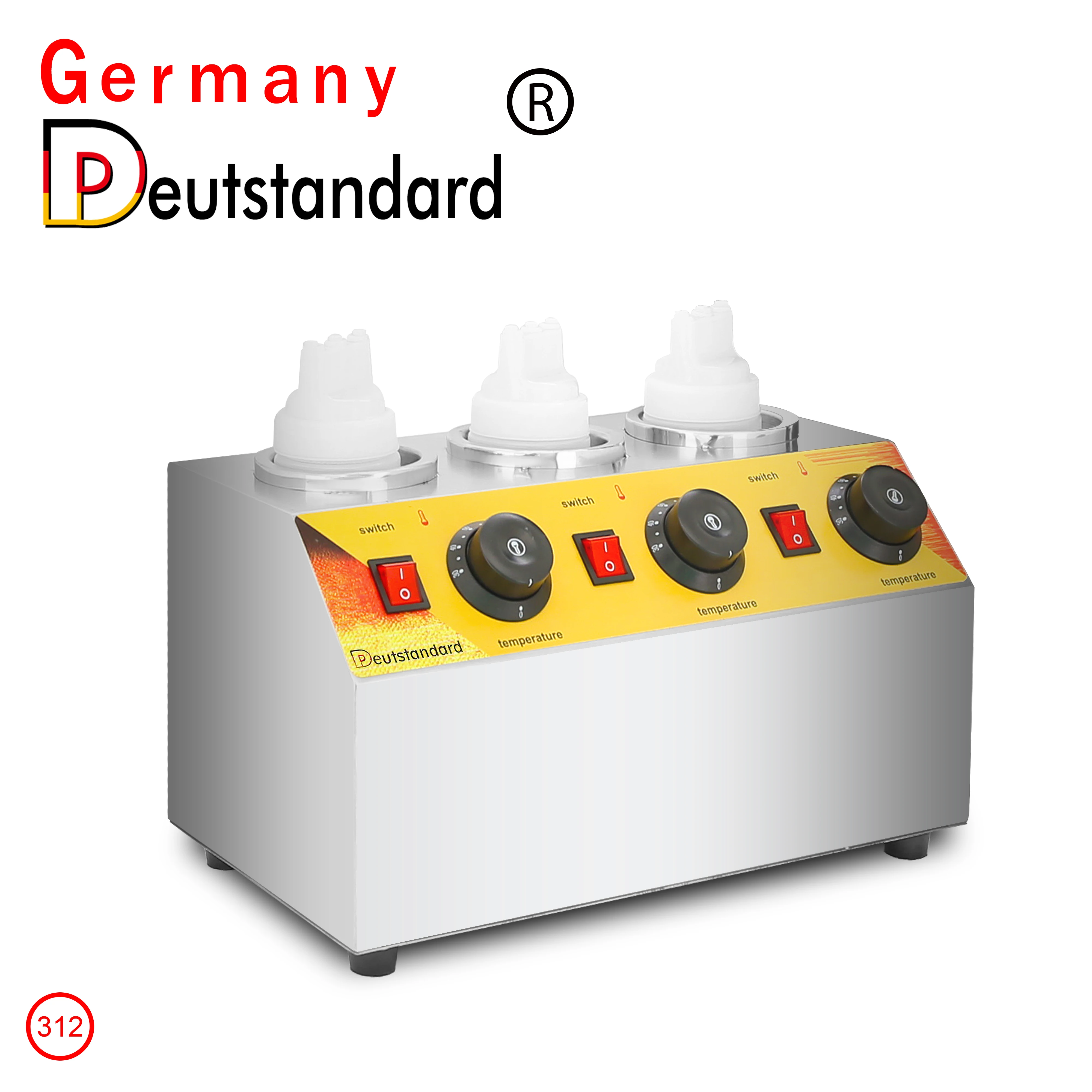 3 bottles chocolate ketchup sauce jam spread warming warmer showcase machine