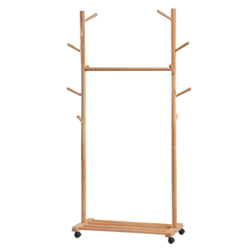 Customized Wood Coat Rack Portable Hats Stand Space Saving Clothes Hanger with wheel