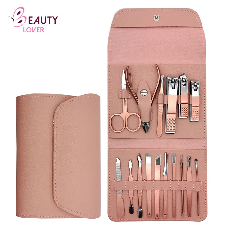 Custom Travel Kit Leather Stainless Steel Straight Edge Flat Wide Jaw Tip Clipper Cutter Manicure Set Toe Finger Nail Clipper