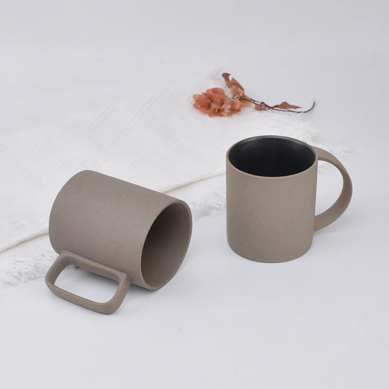 Wholesale Home 400ml Solid Color Matte sand Finished Ceramic Coffee Mug With Cork surface support logo customized