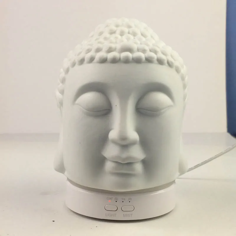 Bedroom Decor Gift Essential Oil Diffuser Ceramic Buddha Head Diffusers Yoga Spa Home Ultrasonic Aroma Humidifier Warm Light