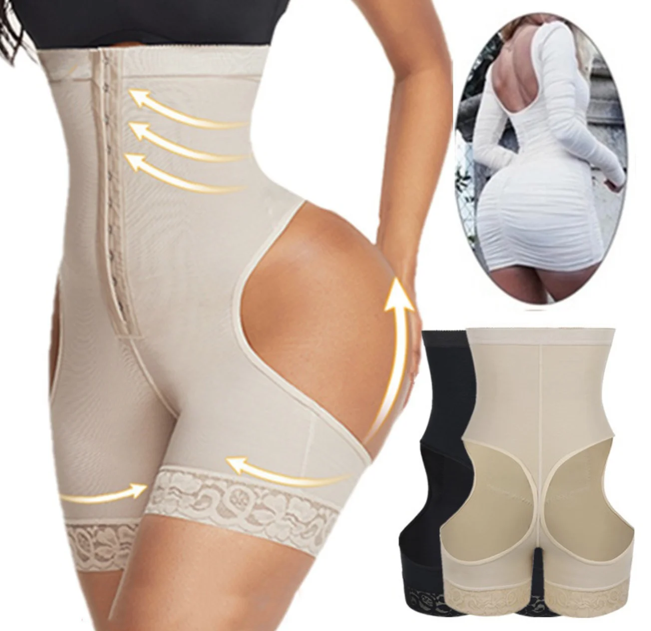 large size Butt lifter women high waisted hollow out sexy slim underwear hooks closure adjustable waist