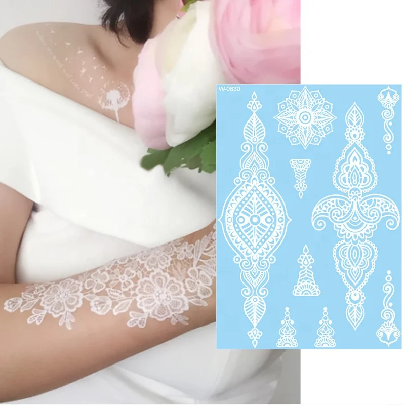 White Lace Wedding Temporary Henna Tattoo Hand Design For Women Girls Adult Black Sexy Finger Hand Tattoo Stickers