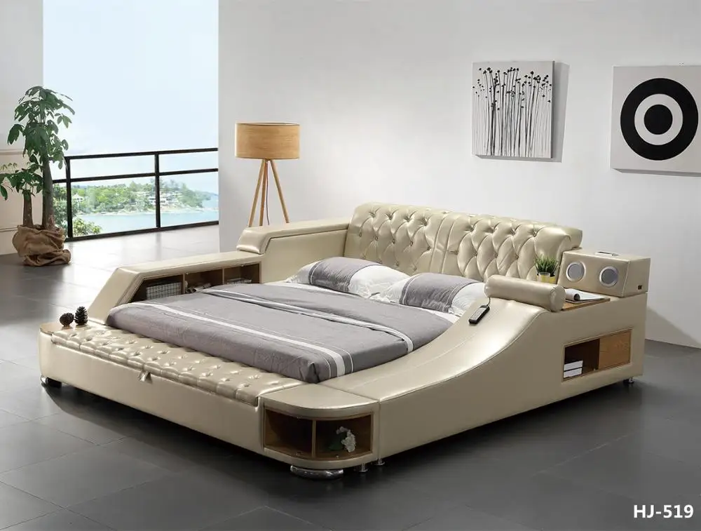 Multifunctional bedroom furniture set modern half leather electric massage bed