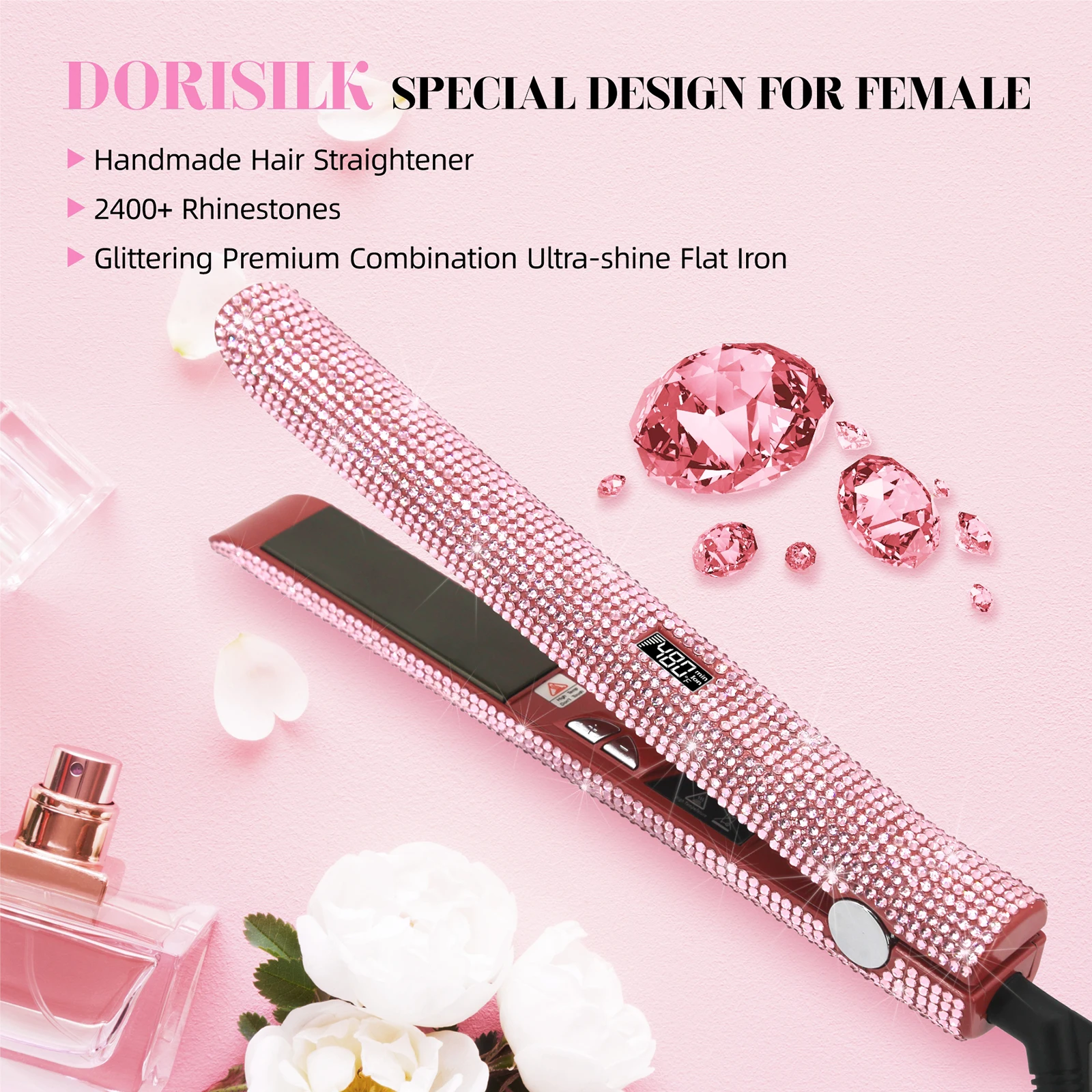 Custom Flat Iron Portable Titanium Flat Iron Hair Straightener Professional 480F Bling Flat Iron Hair Straightener