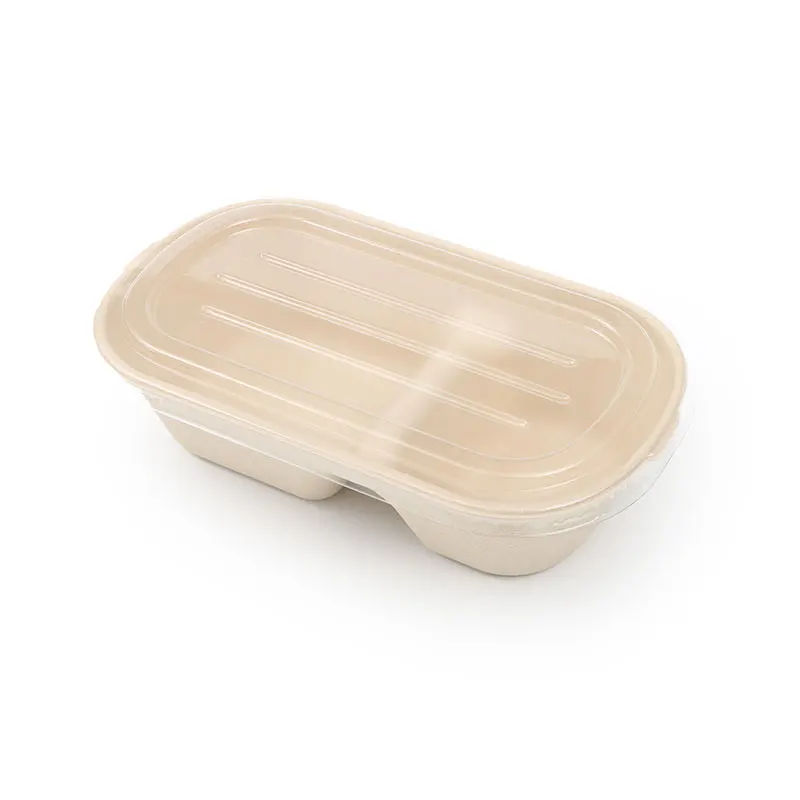 Eco-Friendly Compostable Disposable Dinnerware & Tableware 2-Compartments Oval Bamboo Food Container Weddings Molded Takeaway