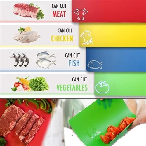 BPA-Free Large Flexible Cutting Board with Food Icons Plastic Cutting Mats for Kitchen Use Cheese Friendly Dishwasher Safe