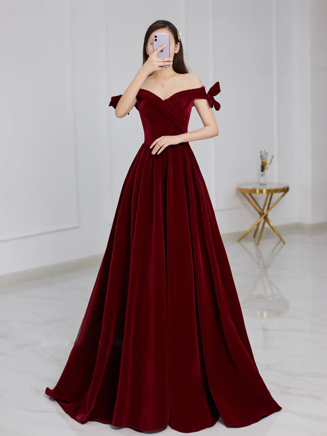 Free Shipping Long Sleeve, Princess Style Floor Length Wedding Dress Simple 2022 Satin Wedding Dress with 3D Flowers