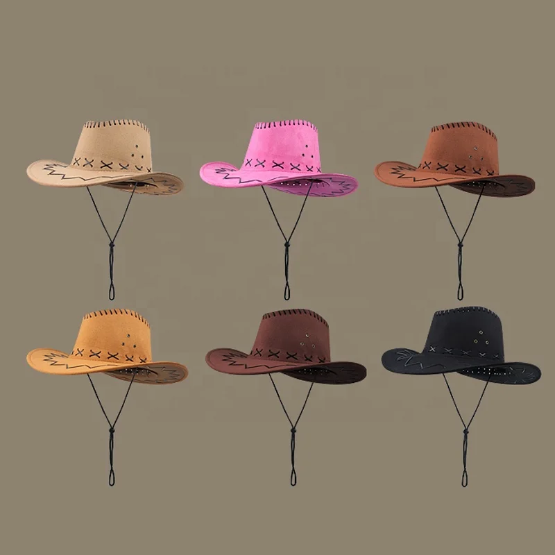 High quality Custom logo suede cowboy hat Outdoor caps Sun Protection cap wholesale pink cowboy hats gorras