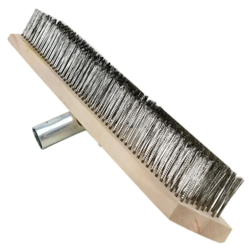 Floor Cleaning Brush with Stainless Steel Wire, Long Handle Outdoor Broom for Concrete, Moss, Stone Surfaces
