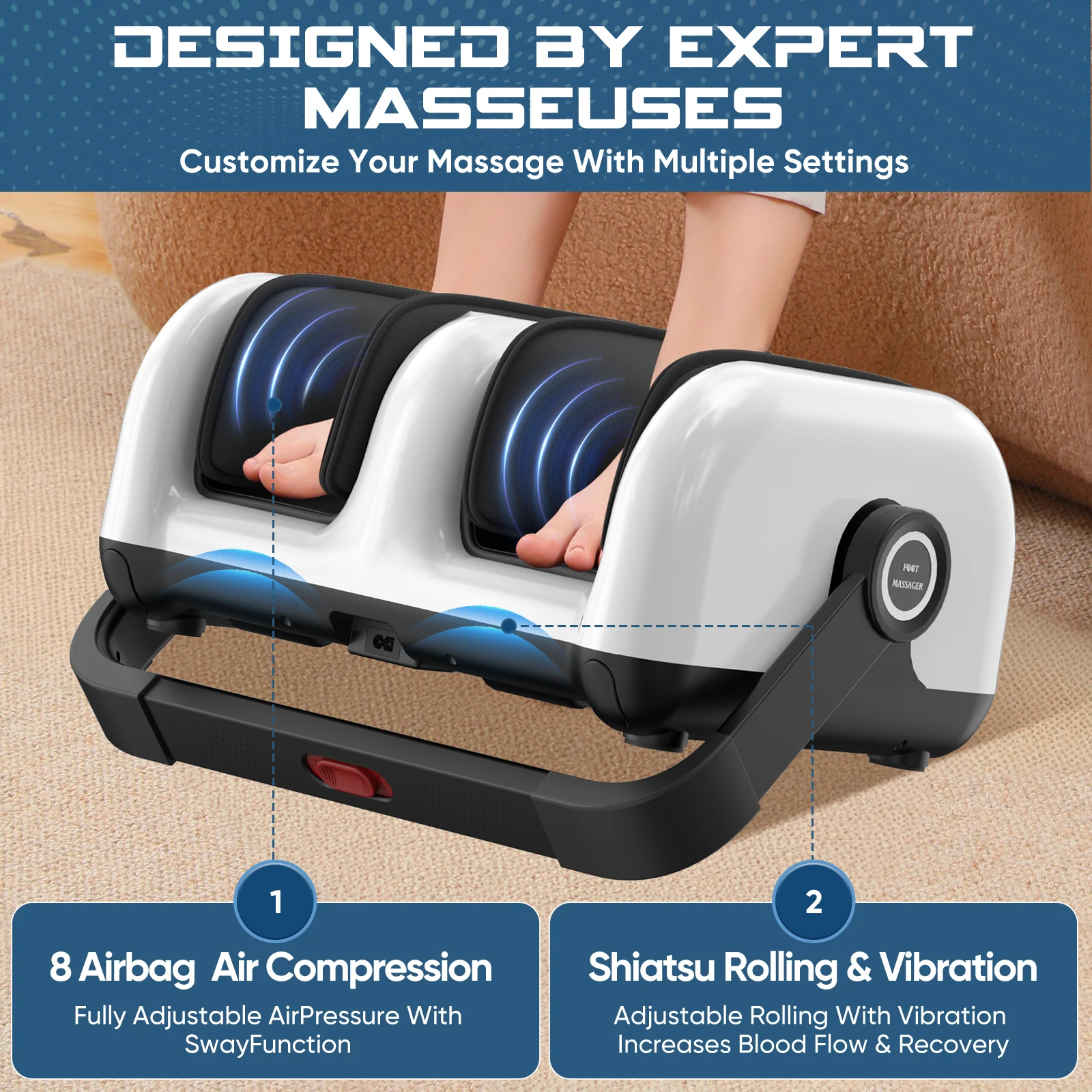 Phennitech 3 in 1 Shiatsu Rolling Air Pressure Foot Massager Machine with Handle, Foot Leg Massager with Heat Calf Massager