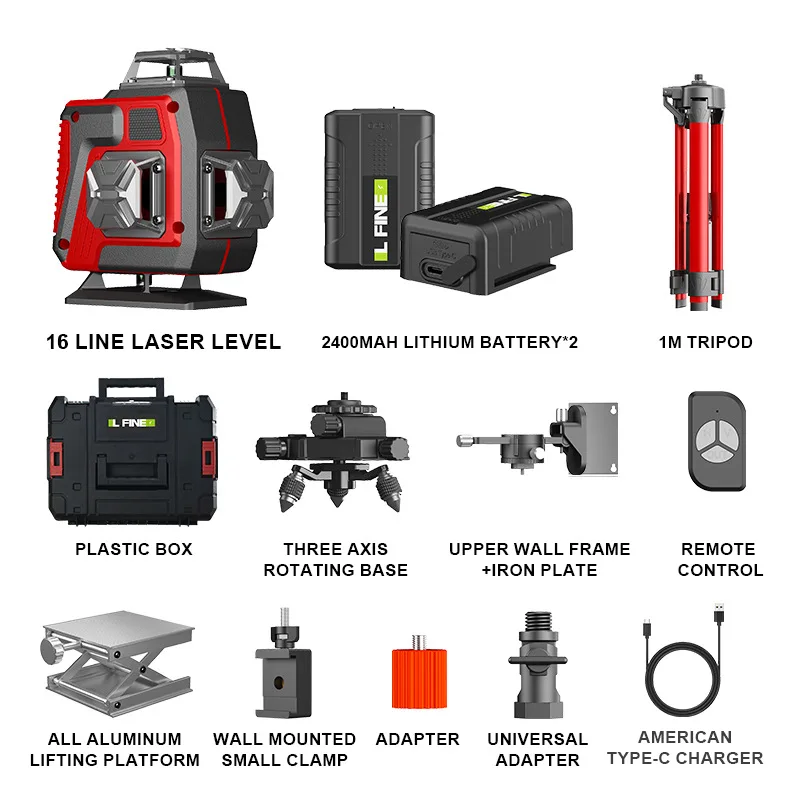 Industrial & DIY Grade High-Precision 12 & 16 Lines Green Light Laser Level 4D3D Laser Level with Factory Outlet