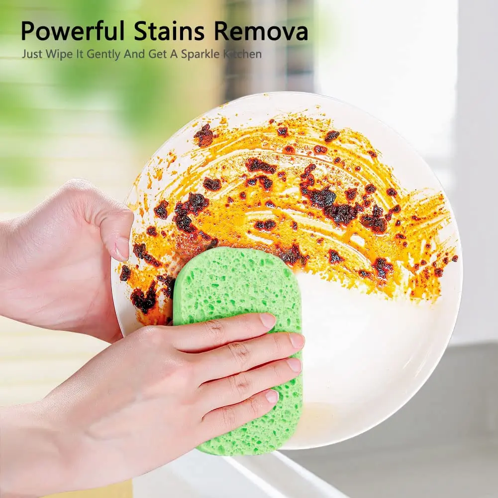 Cellulose Sponges Natural Non-Scratch Cleaning Scrub Sponges for Kitchen and Household Compressed Dish Washing Sponge