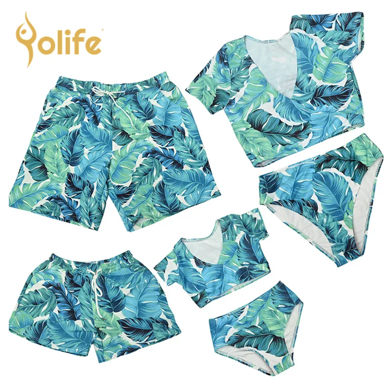 High Quality Family Matching Swimsuit Outfits 2021 Summer Lady Bikini Man Beach Short Girls Swimsuit Boys Swim Shorts 3-12 Years
