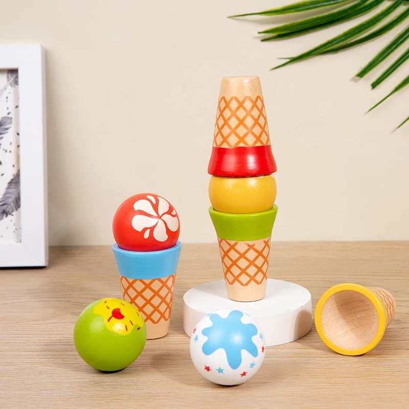 New products wooden Role Play ice cream toys Montessori early Educational wooden blocks cartoon kitchen toys For Kids Toddler CE