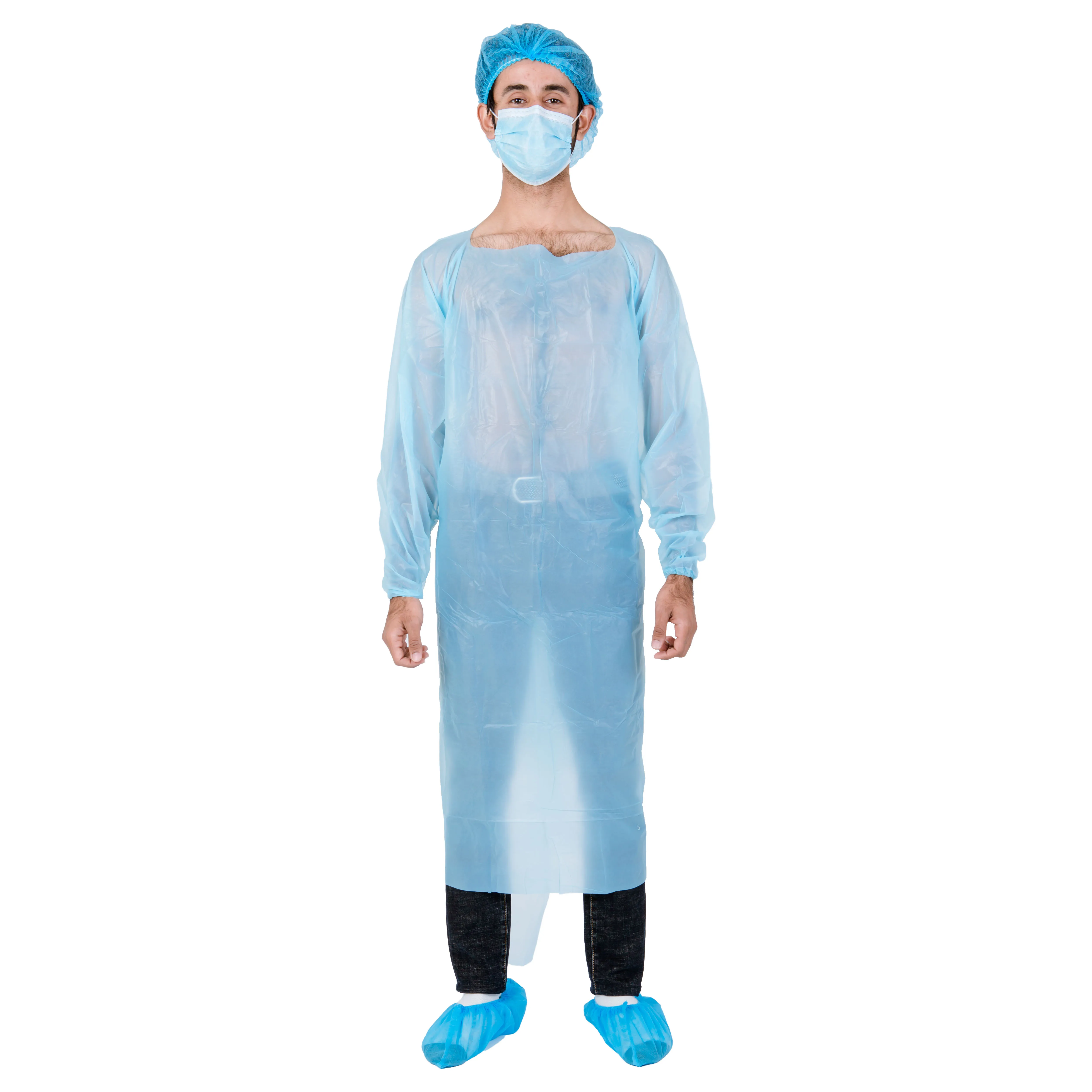 Disposable waterproof CPE isolation gown with Thumb Loop Long Sleeves