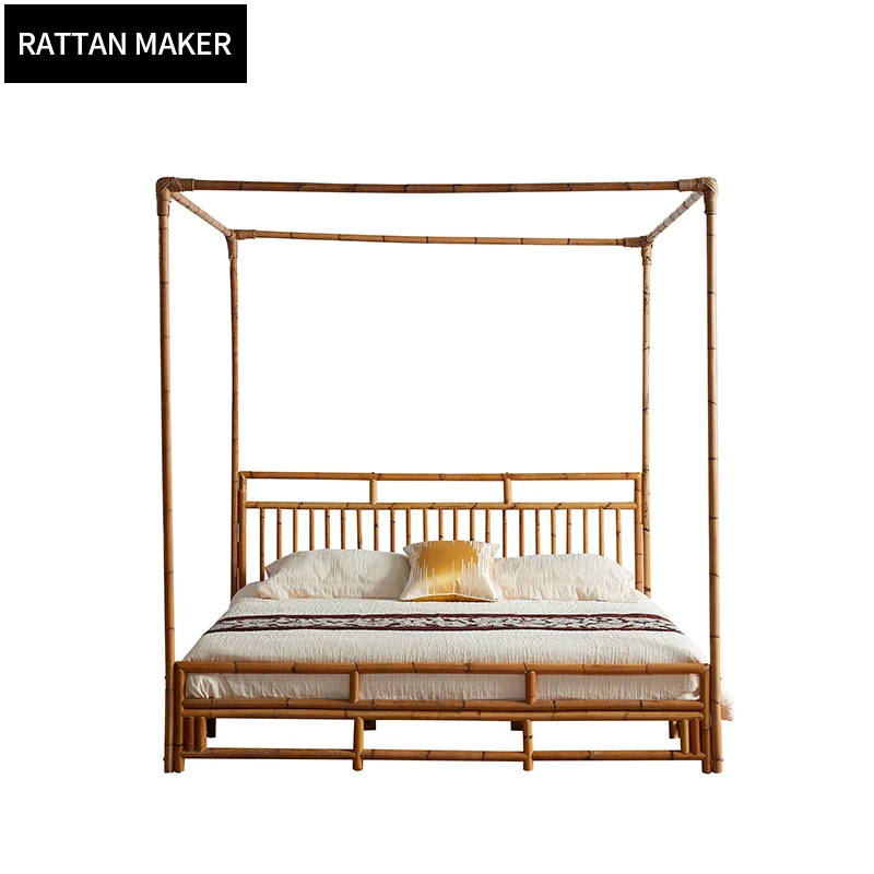High quality bedroom Sets Indonesia rattan bed double bed bedroom furniture