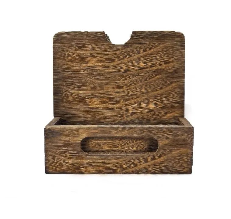 Wooden Storage Kitchen Accessories Vintage Napkin Holder with Salt and Pepper Shakers Caddy