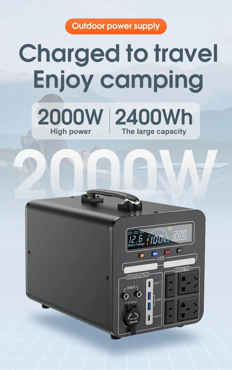 2000W 110V 220V Portable Electric Solar Generator  Power Generator Station Solar Energy System Battery