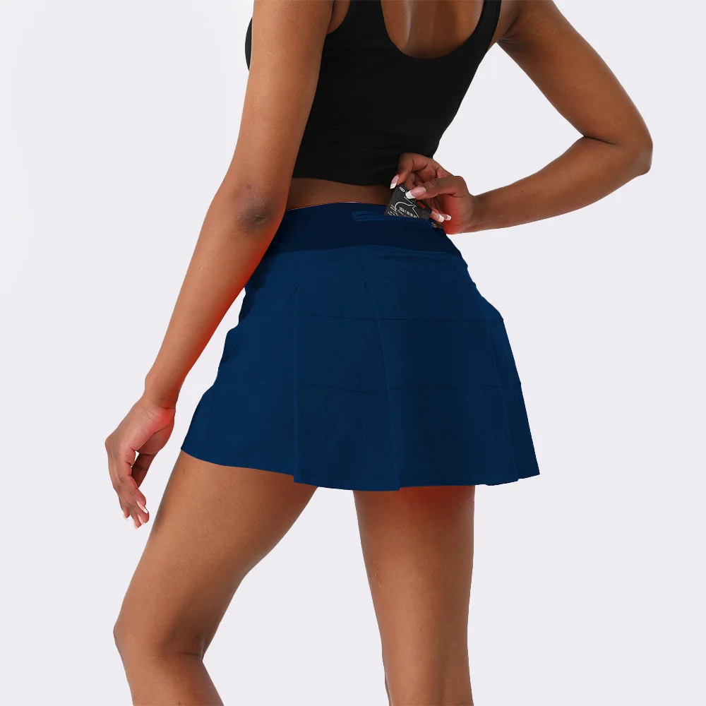 Pleated Women Tennis Skorts Built-in Short Tennis Skirts Women Sportswear Back Zip Pocket Tennis Skirt Women