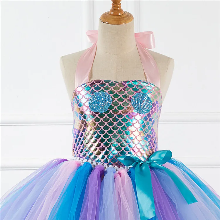 Girls Cosplay Mermaid Tutu Dress Birthday Costume for Girls 2-12 years