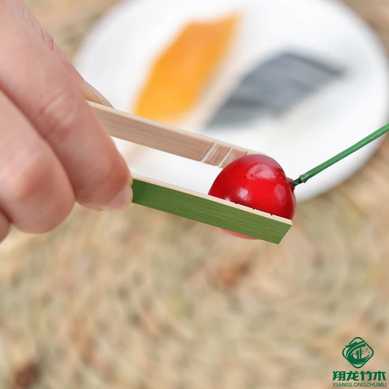 U shape mini disposable bamboo tongs for food