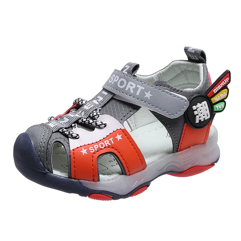 Сандалии Детские со светодиодной подсветкой, босоножки на плоской подошве, Нескользящие, Спортивная удобная Пляжная обувь с подсветкой, лето