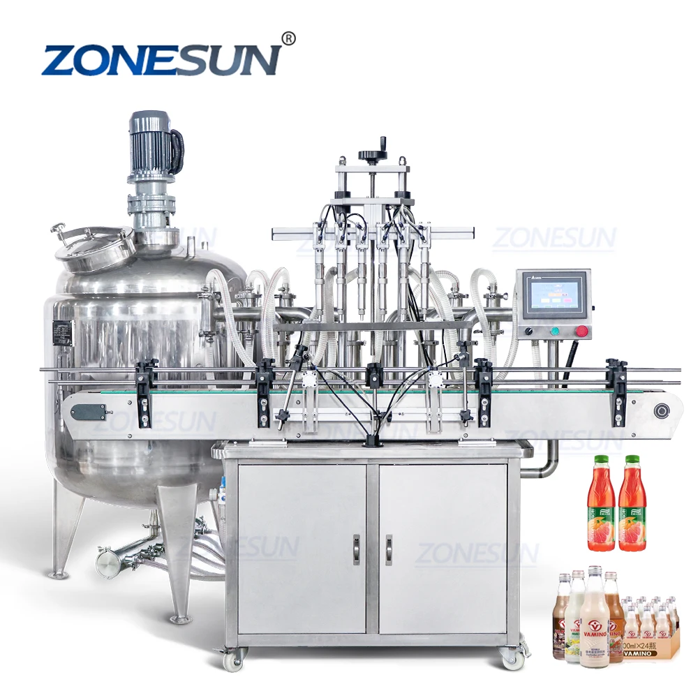 ZONESUN ZS-YT6T-6V Automatic 6 Heads Piston Pump Cosmetic Detergent Shampoo Juice Bottle Liquid Filling Machine With Mixing Tank