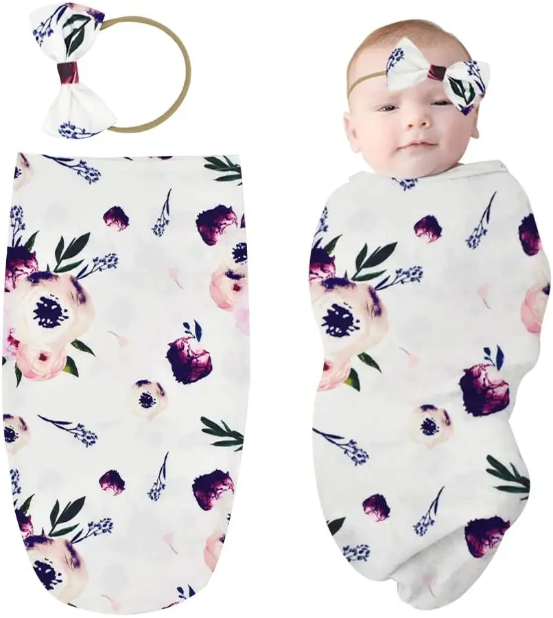 Newborn Sleep Sack Dinosaur Bear Print Sleeping Bag Baby Cocoon Swaddle with Knot Hat Beanie