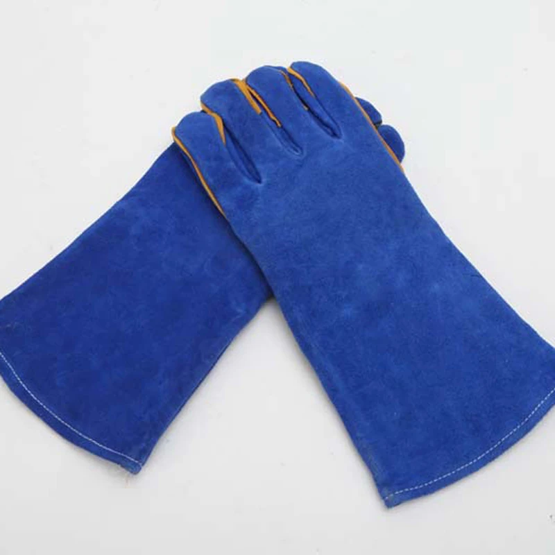 Wholesale Work Long Cowhide Electric Welding Labor Protection Gloves Flame Heat Insulation Safety Gloves