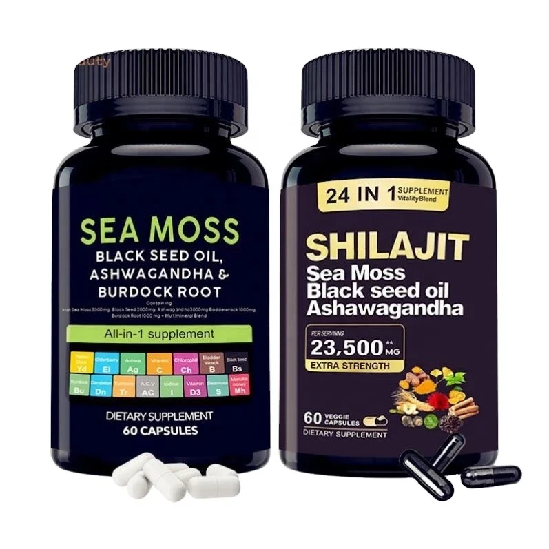 Gotobeauty OEM Hot Sale Shilajit and Seamoss Capsule Sea Moss 7000mg Black Seed Oil 4000mg Ashwagandha 2000mginger