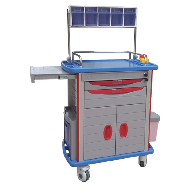 hospital patient medical ABS Emergency Trolley Stainless steel ABS mobile emergency trolley in hospital