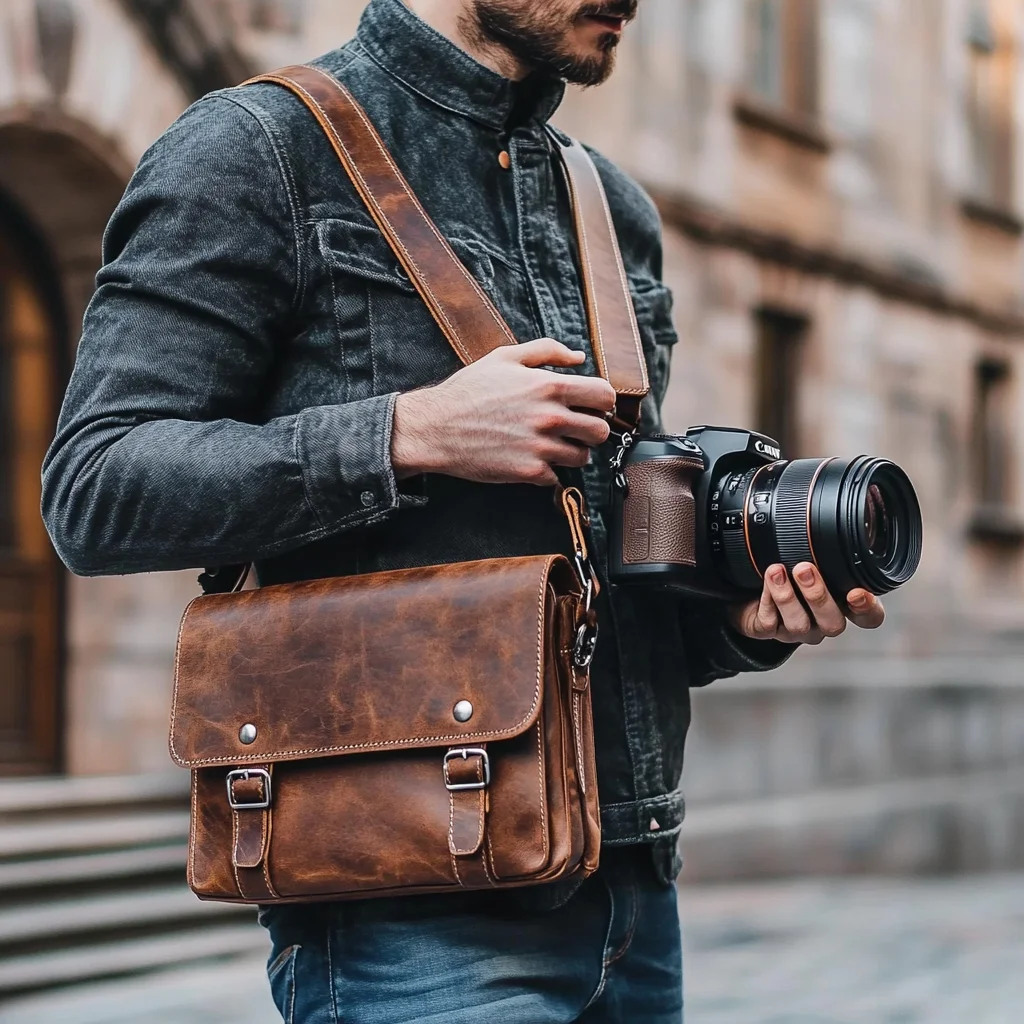 Personalized Top Grain Vintage Leather Messenger Bag Camera Sling Bag for Mirrorless