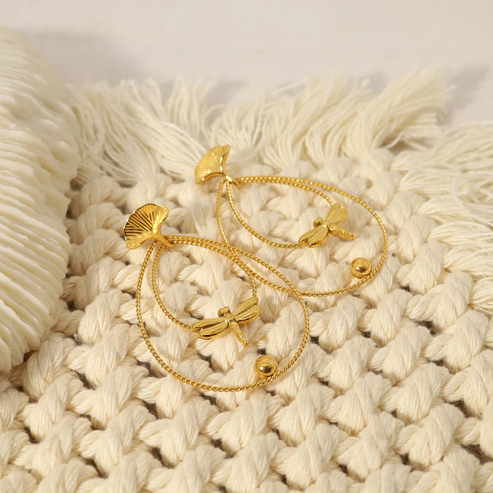 Factory Custom 18k Gold Stainless Steel Geometry Earring Zirconia Large Twisted Dragonfly Ear Clip Earring