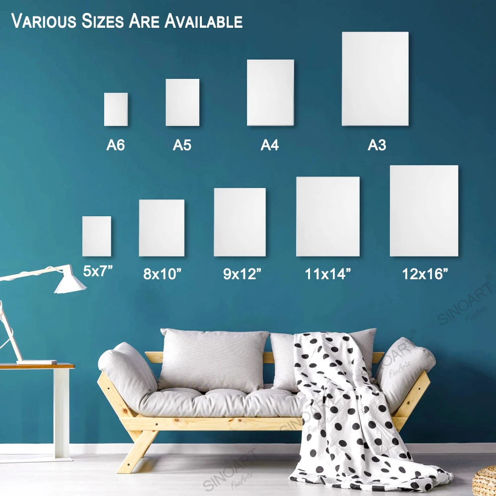 SINOART OEM Size Art Mat Boards Cut Edge Canvas Panel set For Framing With Acrylics And Oils