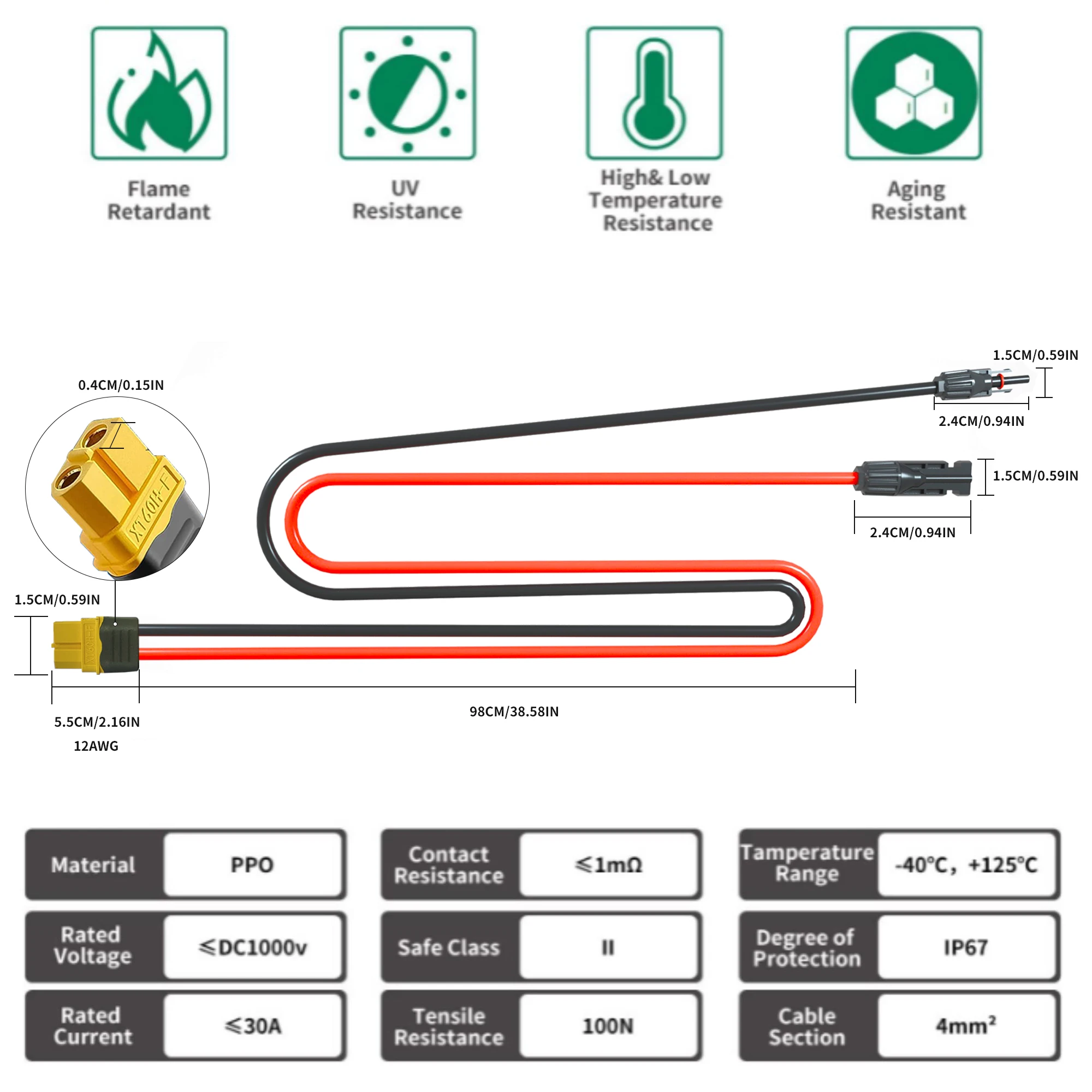 Shenzhen Factory 12AWG XT60 MC 4 Solar Panel Cable Connector 2-Core 4mm2 Solar Transfer Cable DC Connectors For Solar Panels