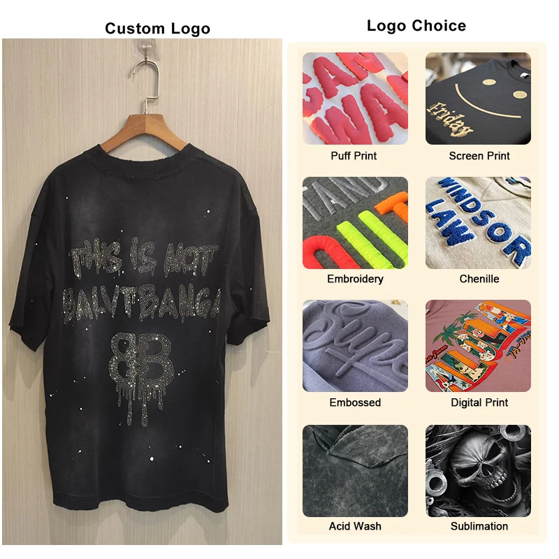 Manufacturer Boxy Tee Cotton Heavyweight T-shirt Oversized Tshirt Custom Logo Vintage Acid Wash Graphic Men Cropped T Shirt