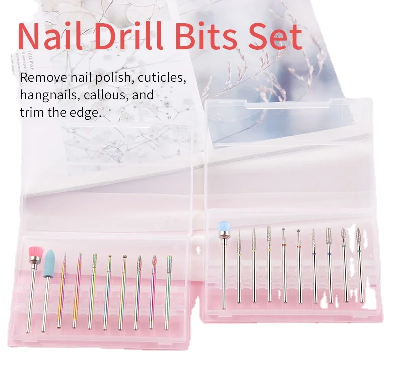 8PCS 10PCS 11PCS Tungsten Steel Carbide  Brushes Nail Drill Bit Set With Case And Clean Brush