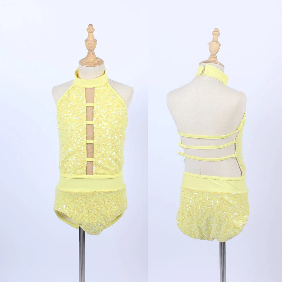 yellow sequin performance leotard exercise practise dance stage performance unitard Artistic Gymnastics dance wear