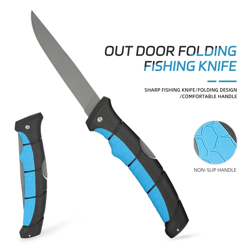 Outdoor Sharp Slicing Cutter Folding Fishing Fillet Knife Black Coating Customize Design Handle Fishing Fillet Knife