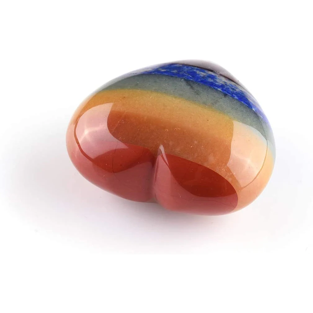 7 Chakra Puff Heart Pocket Stone Healing Crystal Tumbled Palm Worry Stones for Reiki Chakra Balancing Home Decoration